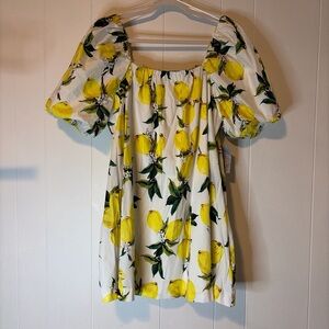 MELLODAY Lemon Patterned Puff Sleeve Blouse